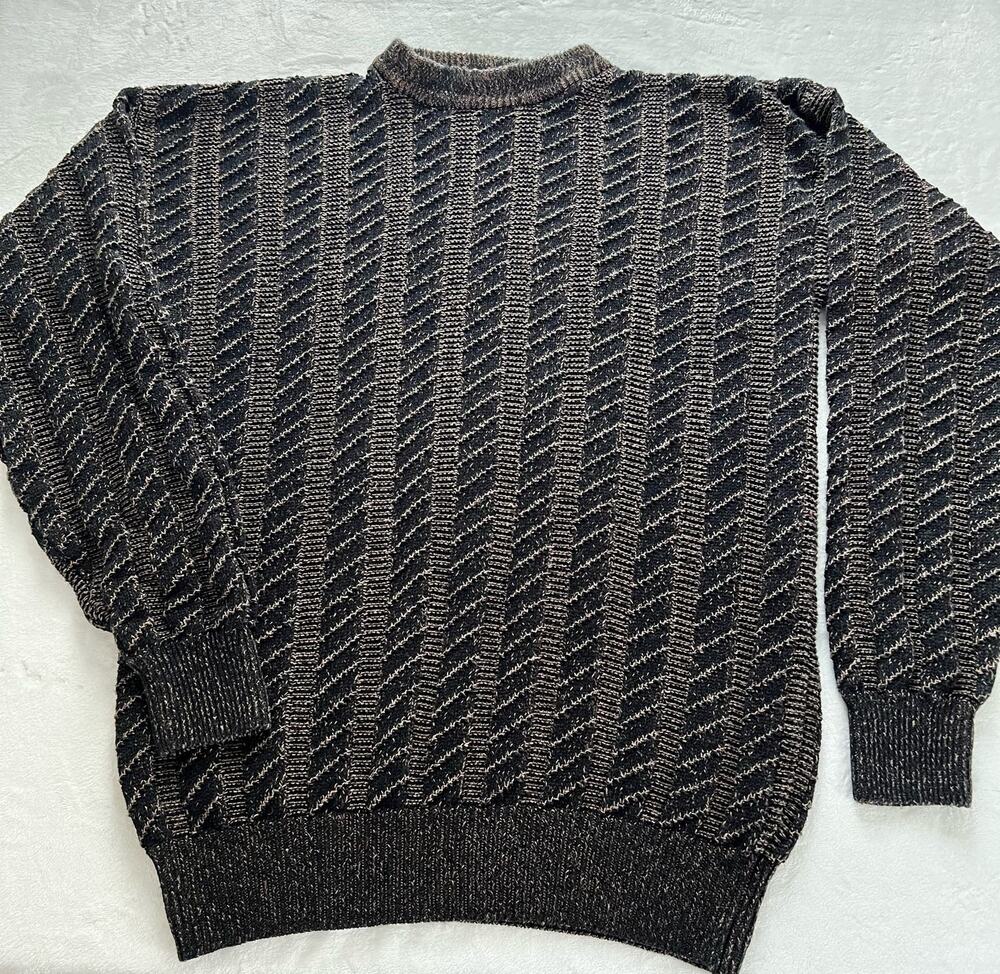 Damon Vintage men's sweater size Large 90's Brown Dark Black Knit
